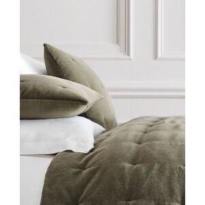 West Elm Cotton Velvet Pick Stitch Euro Sham Set Olive Green New